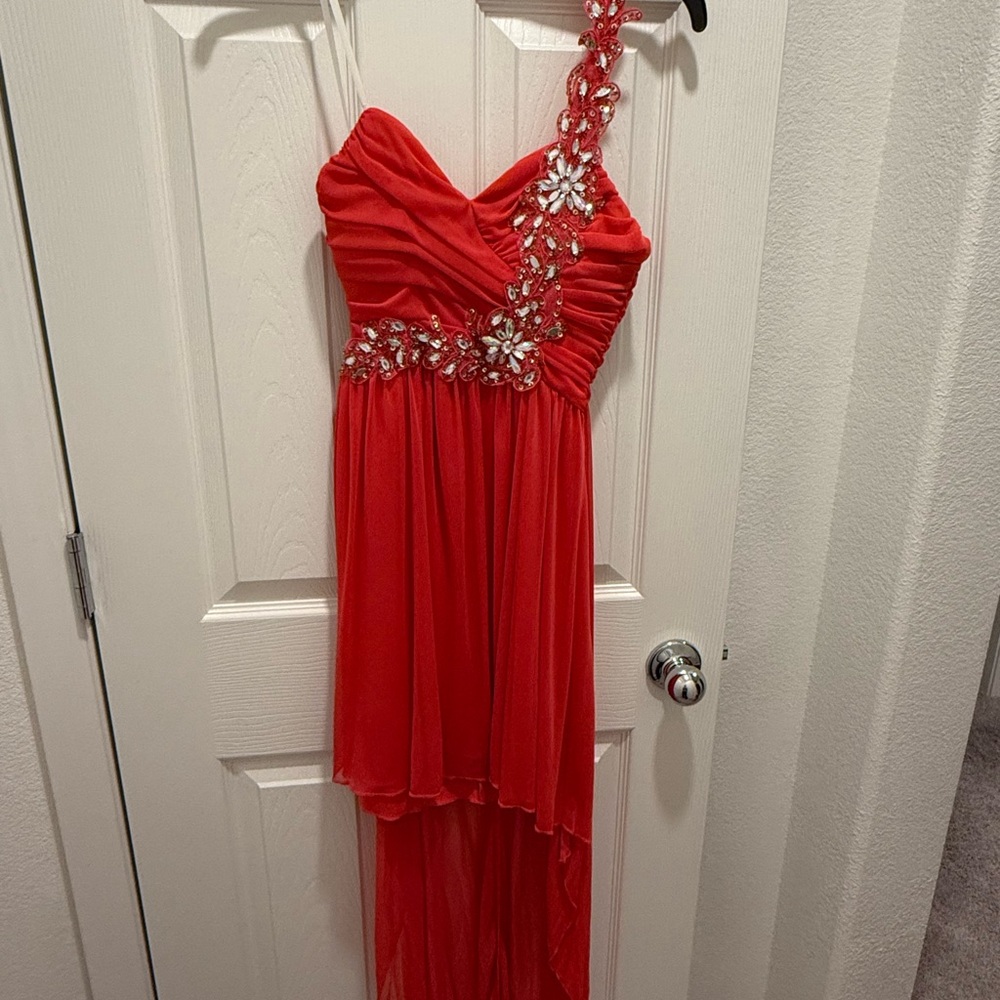 B. Smart Vibrant Red Dress with Floral Details